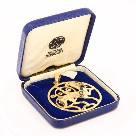Large Vintage Scottish 9ct Solid Gold Hallmarked Quendale Beast Dragon Pendant Traditional Shetland Silvercraft Boxed Gift