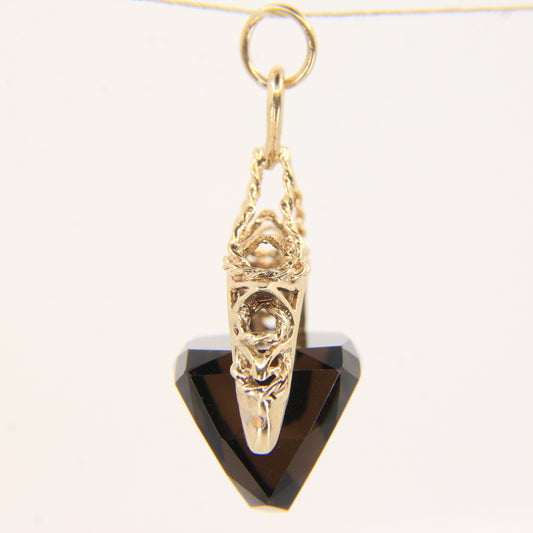 Vintage 9ct Hallmarked Gold Spinner Pendant Smoky Quartz Ornate Fob Charm Gift