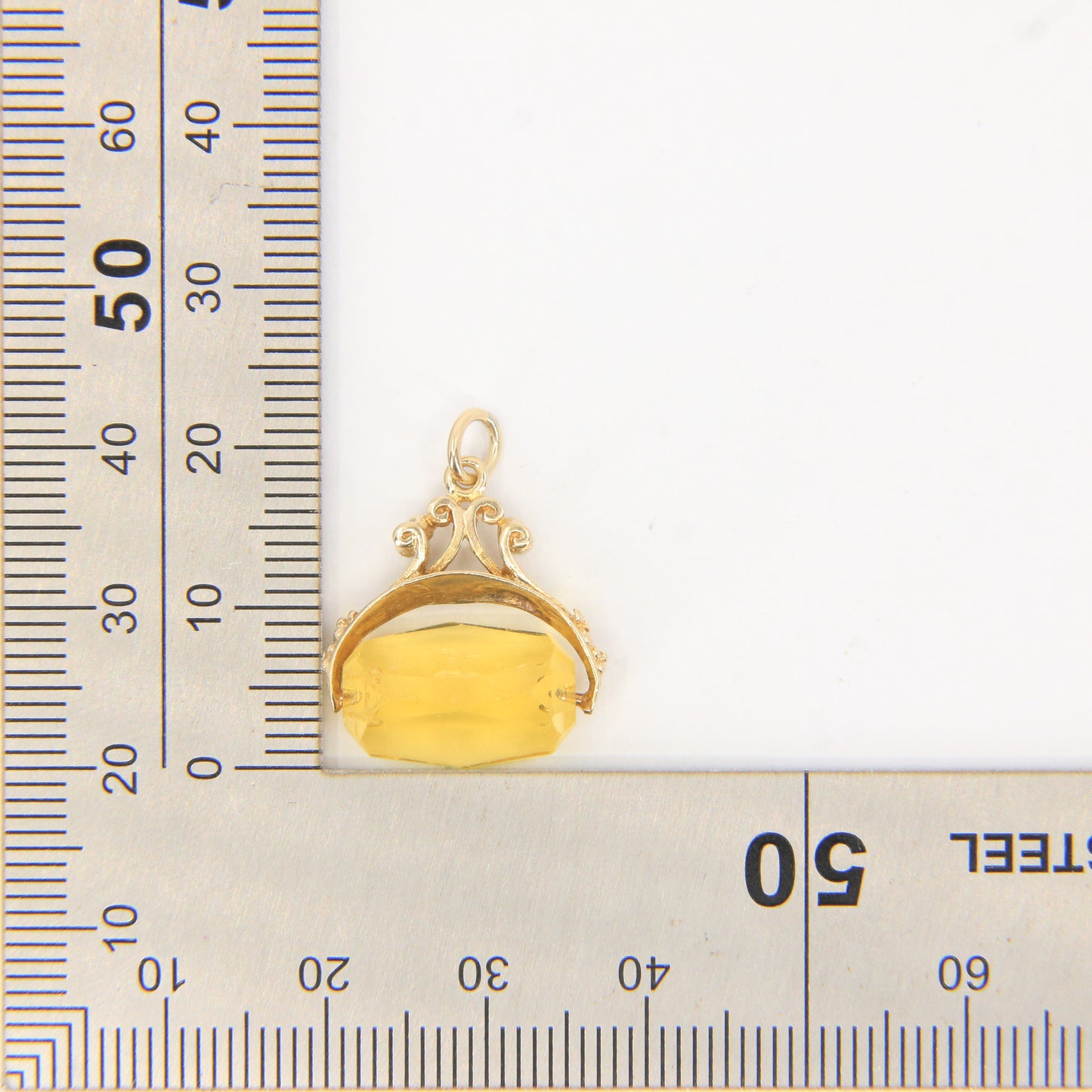 Vintage 9ct Hallmarked Gold Spinner Pendant Citrine Charm Yellow Gold Fob