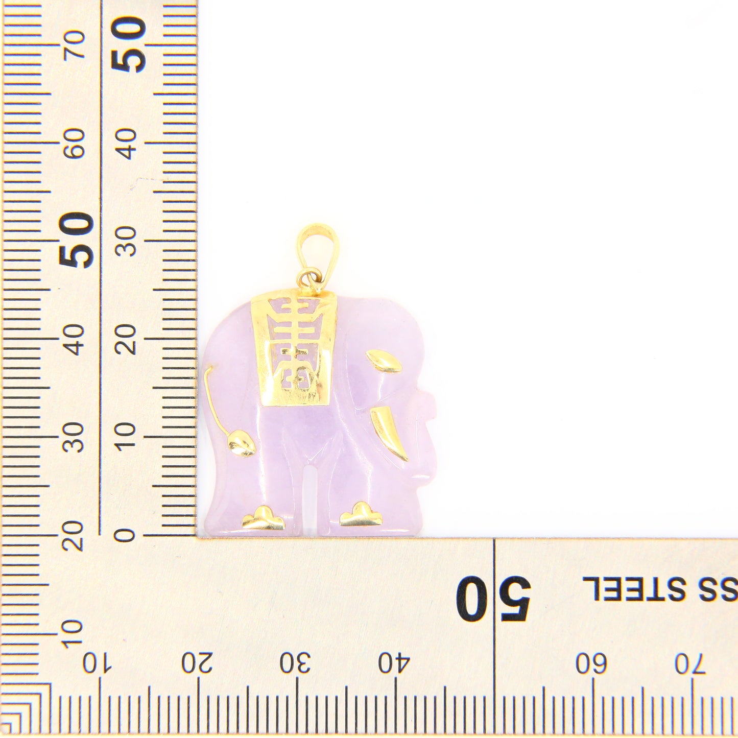 Vintage Quartz Elephant Pendant 14k Gold Mounted Purple Elephant Trunk Up Hand Picked Fine Jewellery Gift Pendant Yellow Gold