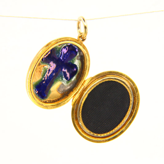Antique Enamel Cross Locket 12ct Back & Front Locket with 9ct Suspension Loop