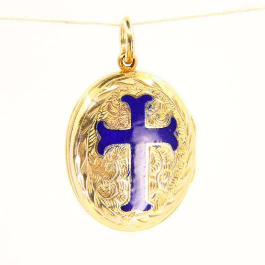 Antique Enamel Cross Locket 12ct Back & Front Locket with 9ct Suspension Loop