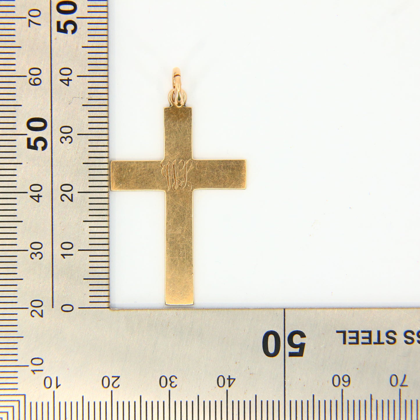 Vintage 9ct Gold Engraved Monogram "WJL" Cross Pendant Solid Gold Charm Gift
