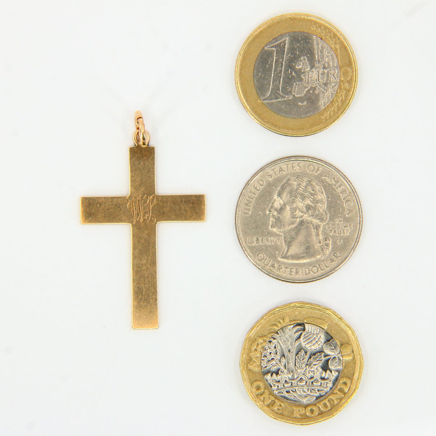 Vintage 9ct Gold Engraved Monogram "WJL" Cross Pendant Solid Gold Charm Gift