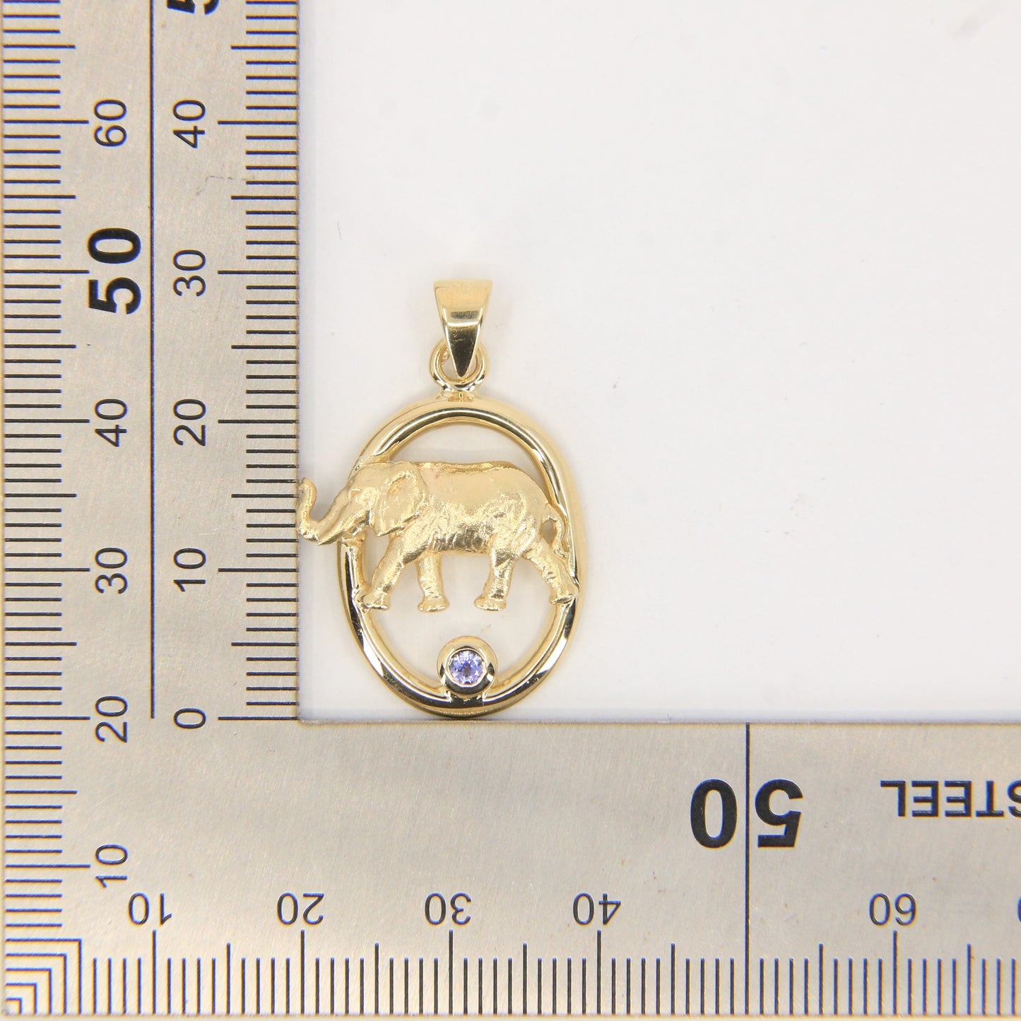 Vintage 9ct Hallmarked Gold Elephant Pendant with Gem Accent Animal Gift