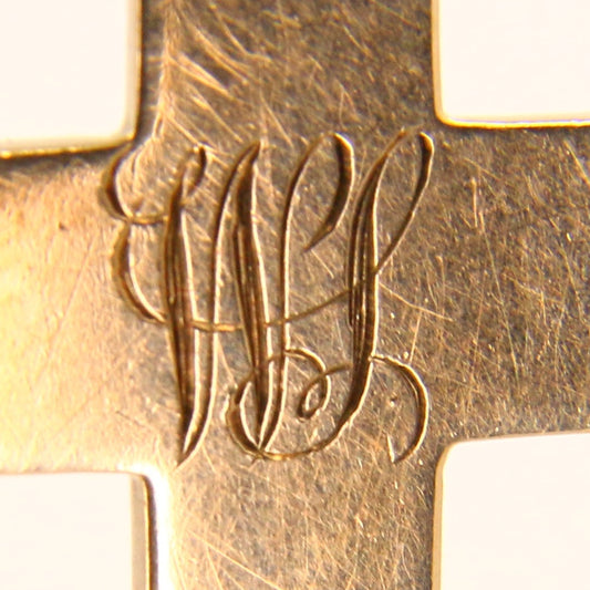 Vintage 9ct Gold Engraved Monogram "WJL" Cross Pendant Solid Gold Charm Gift