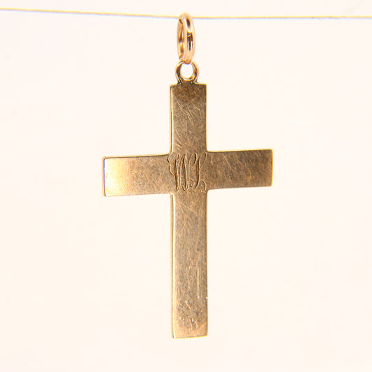 Vintage 9ct Gold Engraved Monogram "WJL" Cross Pendant Solid Gold Charm Gift