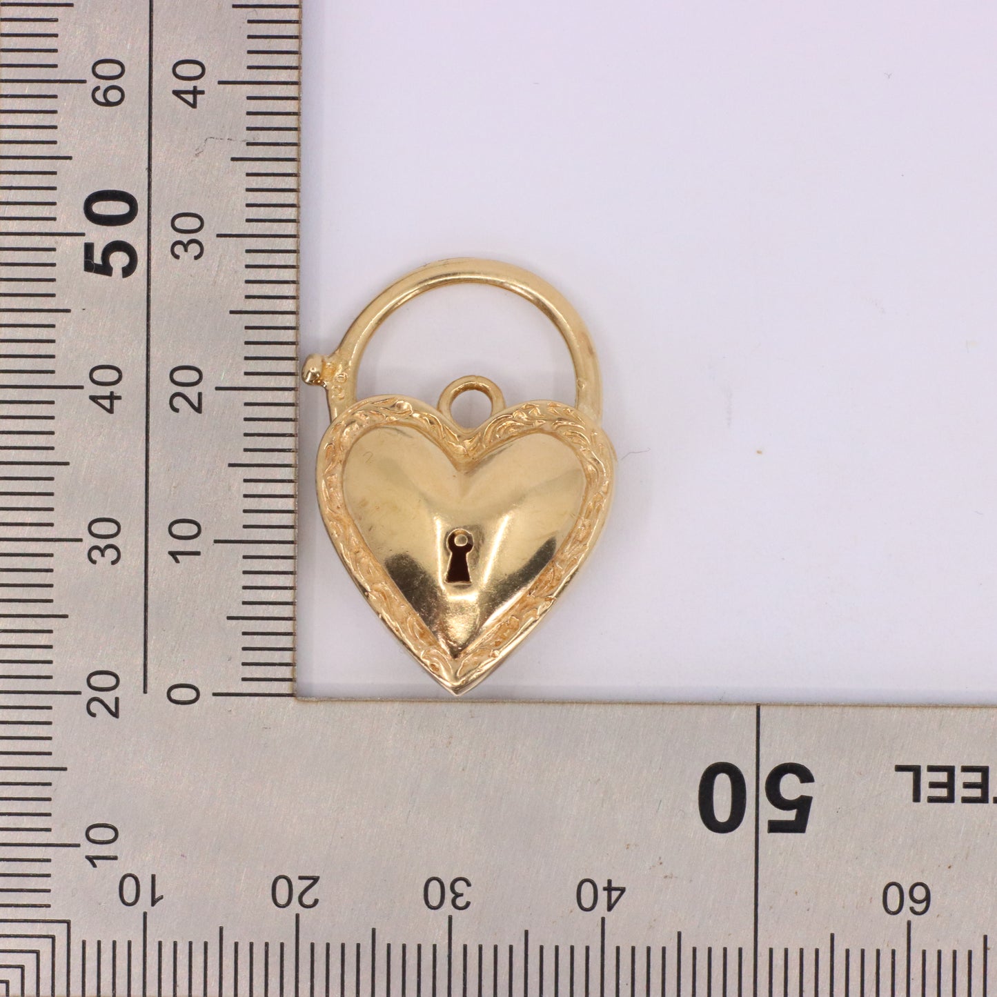 Vintage 9ct Yellow Gold Heart Padlock Charm Pendant Love Token Necklace Gift