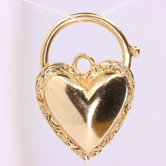 Vintage 9ct Yellow Gold Heart Padlock Charm Pendant Love Token Necklace Gift