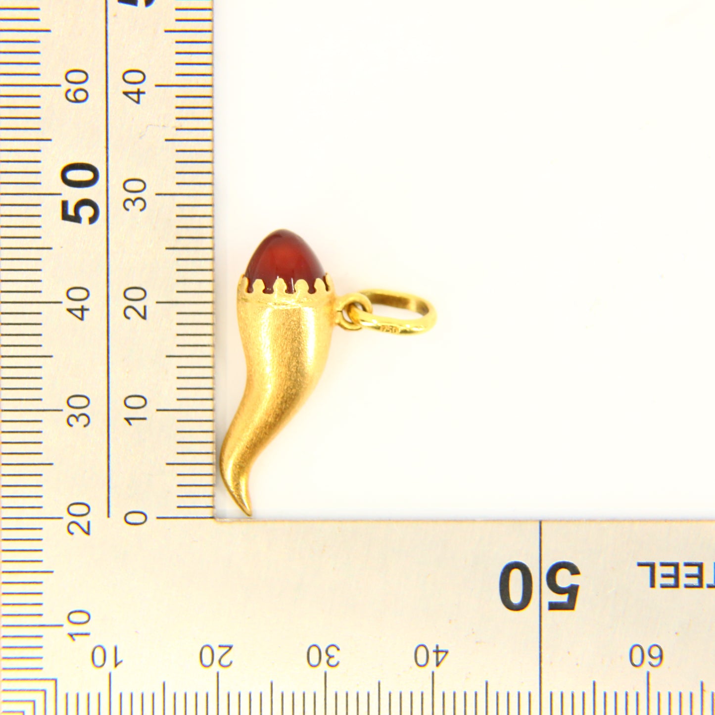 Vintage 18K Horn of Plenty Concilio Horn Charm with Red Gem – Gold Pendant