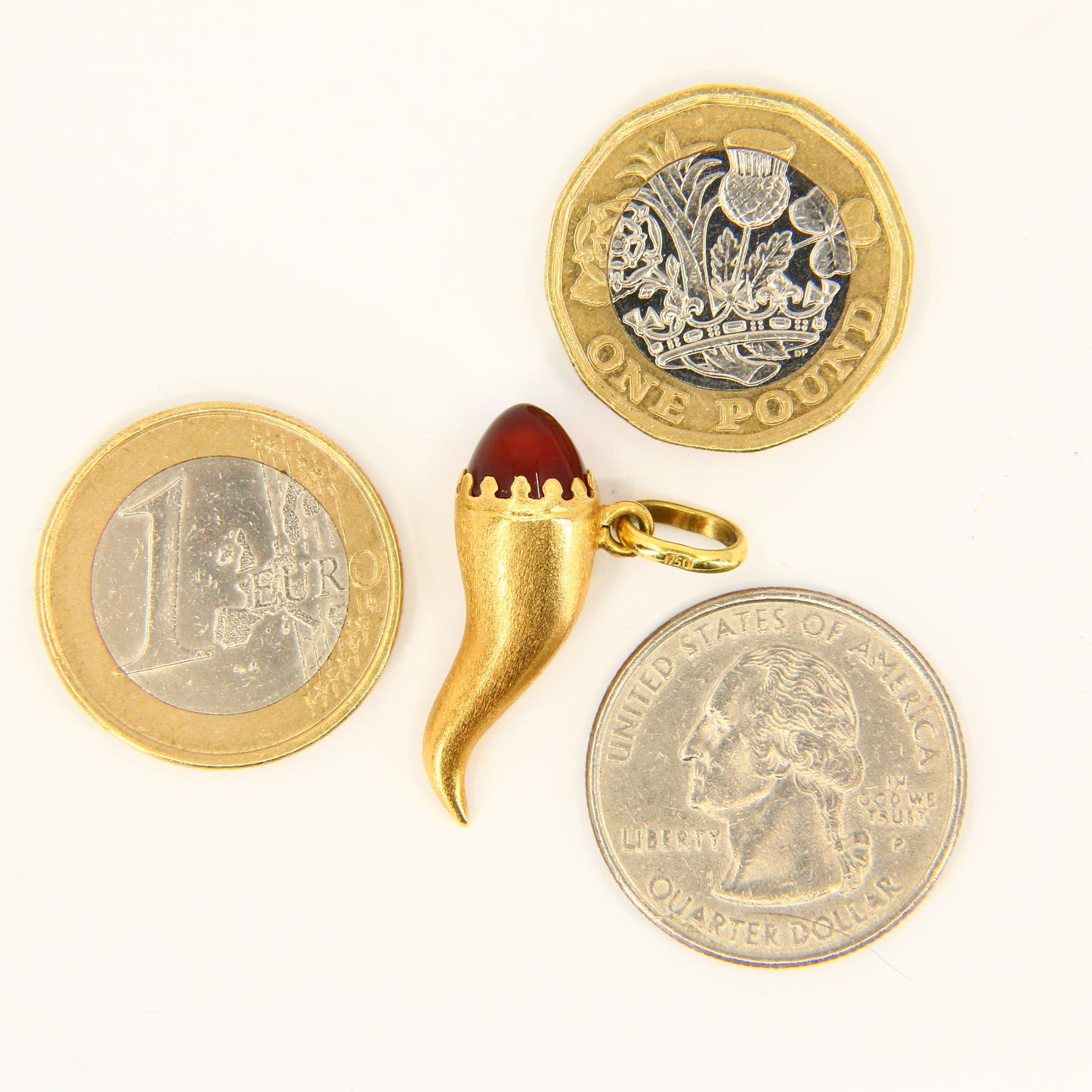 Vintage 18K Horn of Plenty Concilio Horn Charm with Red Gem – Gold Pendant