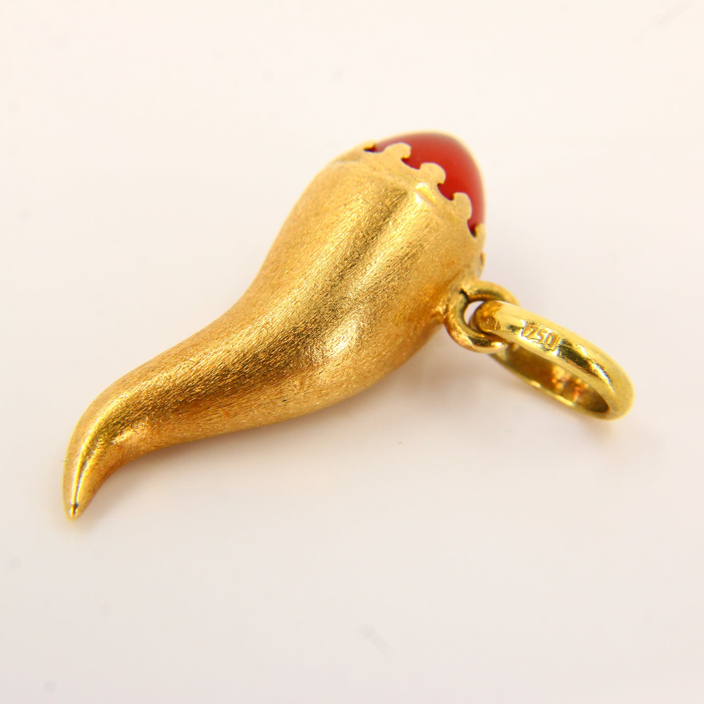 Vintage 18K Horn of Plenty Concilio Horn Charm with Red Gem – Gold Pendant