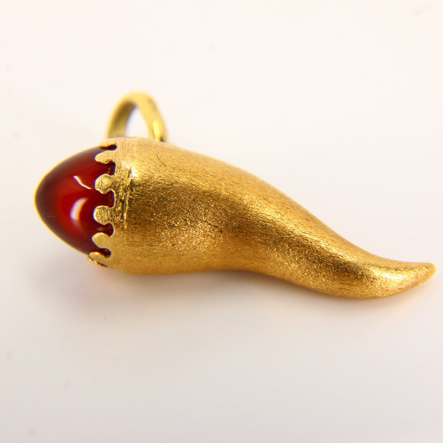 Vintage 18K Horn of Plenty Concilio Horn Charm with Red Gem – Gold Pendant