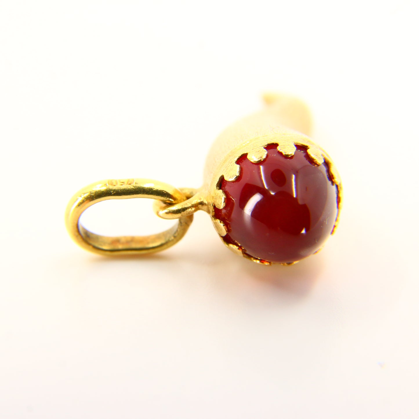 Vintage 18K Horn of Plenty Concilio Horn Charm with Red Gem – Gold Pendant