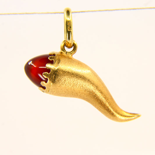 Vintage 18K Horn of Plenty Concilio Horn Charm with Red Gem – Gold Pendant