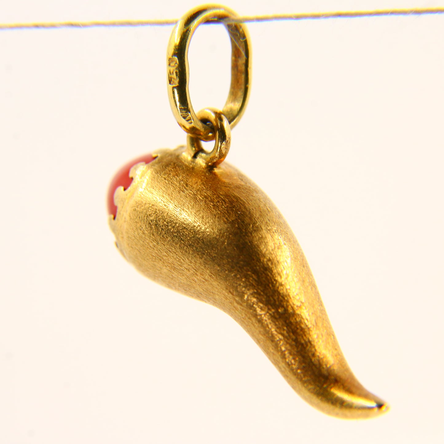 Vintage 18K Horn of Plenty Concilio Horn Charm with Red Gem – Gold Pendant