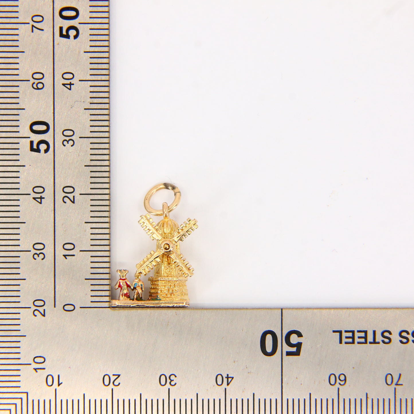 Vintage 9ct Gold Spinning Windmill Charm – Articulating Enamel Pendant Gift