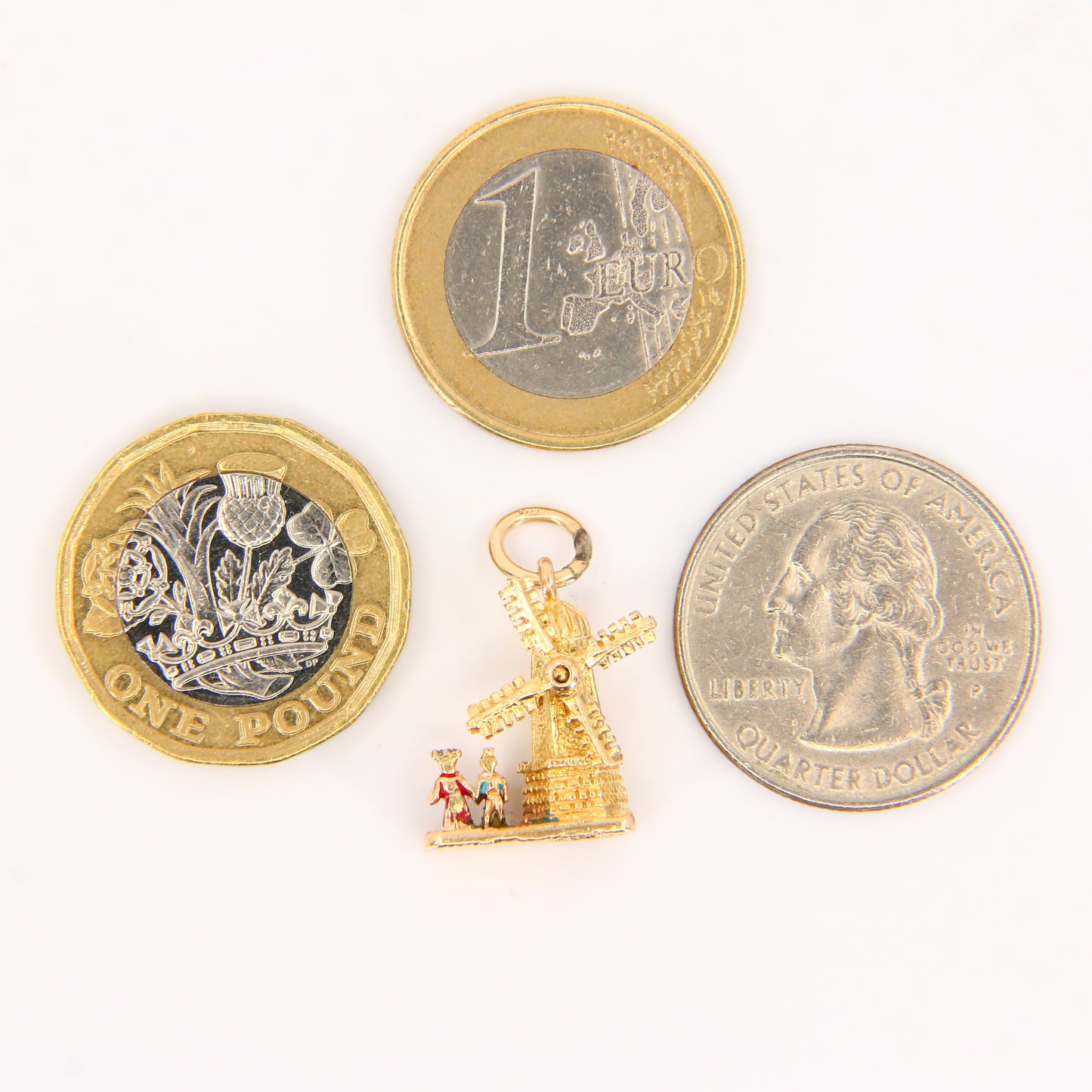 Vintage 9ct Gold Spinning Windmill Charm – Articulating Enamel Pendant Gift