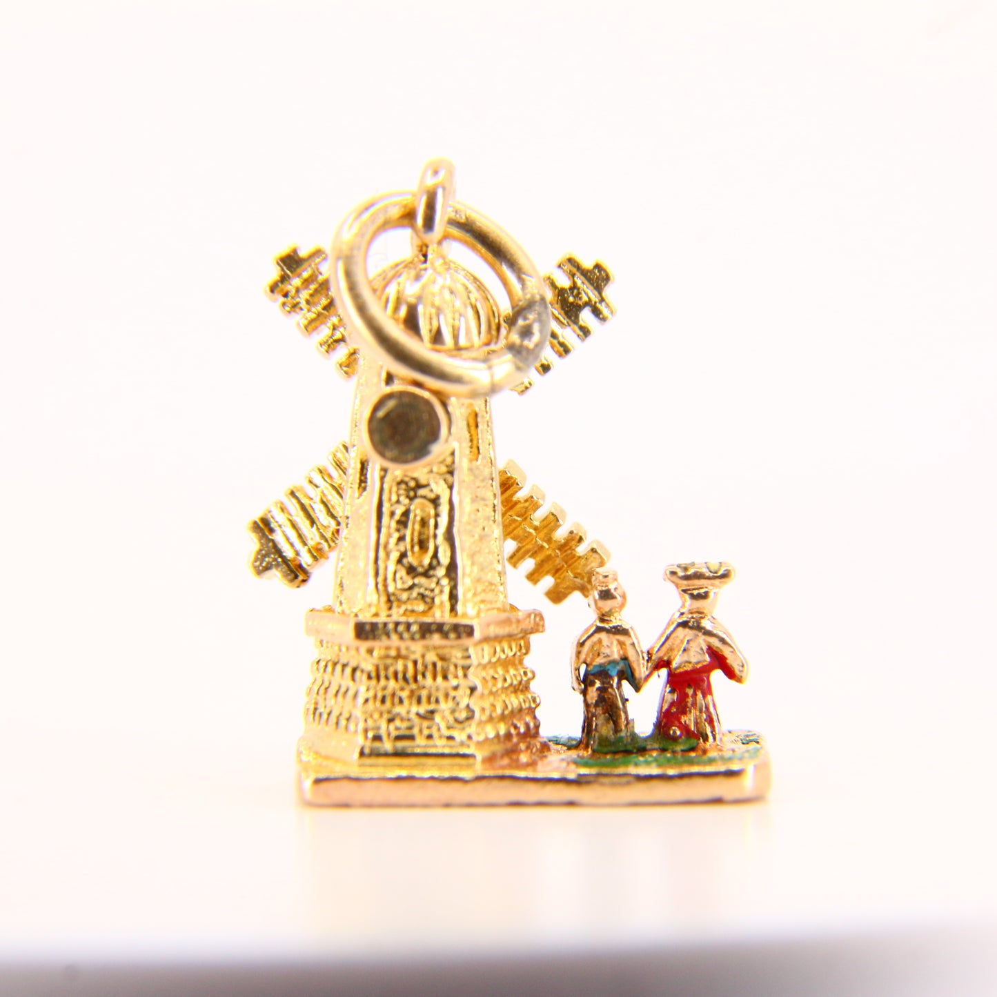 Vintage 9ct Gold Spinning Windmill Charm – Articulating Enamel Pendant Gift