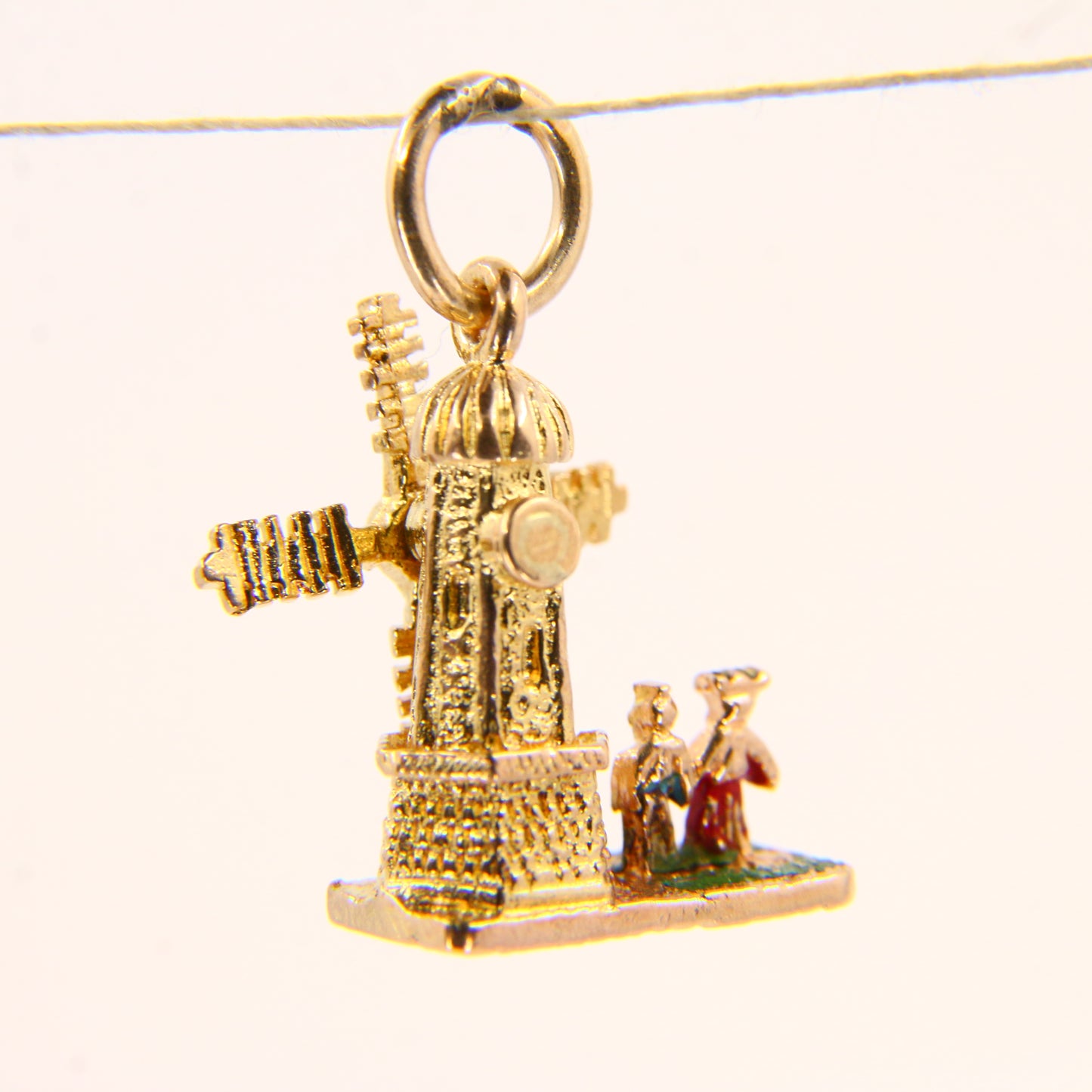 Vintage 9ct Gold Spinning Windmill Charm – Articulating Enamel Pendant Gift