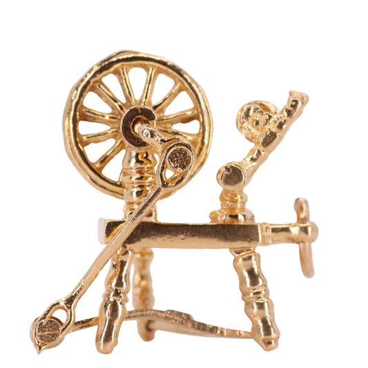Vintage 9ct Hallmarked Gold Spinning Wheel Charm Moving Pendant Gift
