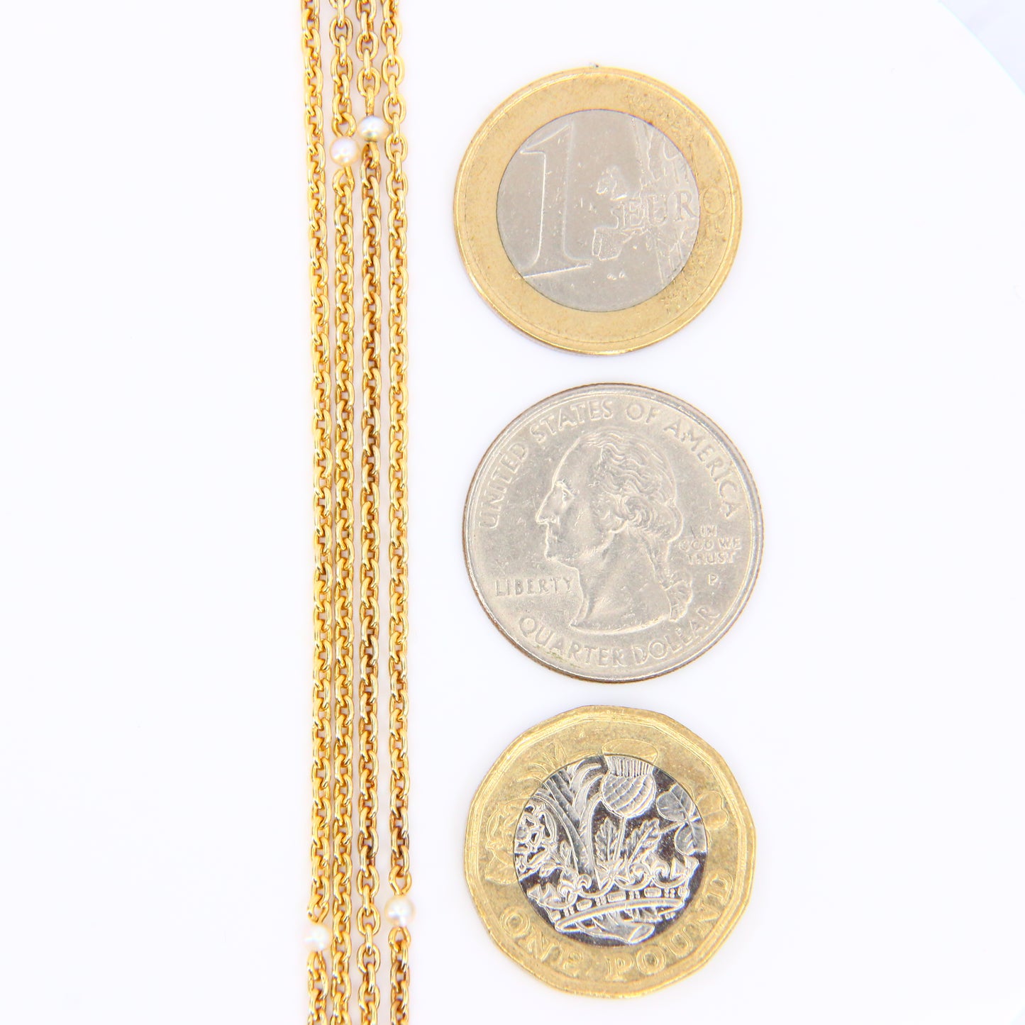 Antique 15k Victorian Guard Chain – 52" Yellow Gold, Pearl, Boxed