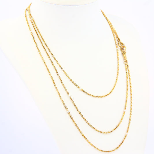 Antique 15k Victorian Guard Chain – 52" Yellow Gold, Pearl, Boxed