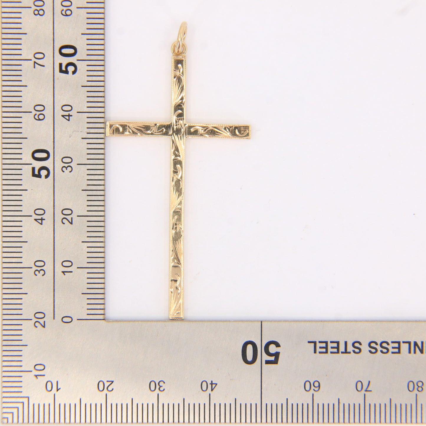 Vintage 9ct Hallmarked Yellow Gold Cross Pendant Engraved Detail Religious Gift