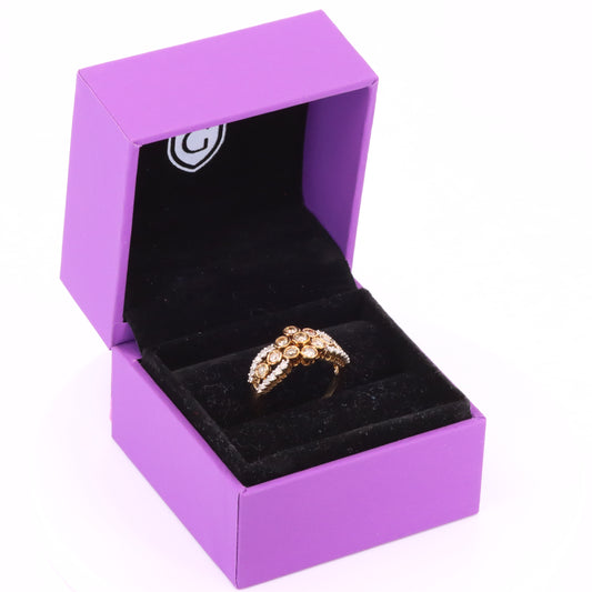 Vintage 9ct Hallmarked Yellow Gold Diamond Statement Ring UK Size Q Boxed Gift