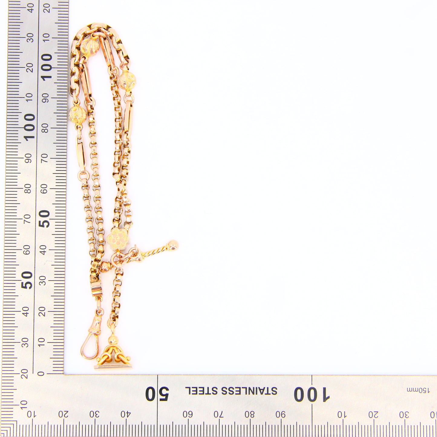 Antique 9ct Victorian Albertina 9-inch 9 Carat Yellow Gold Floral Fob Watch Chain