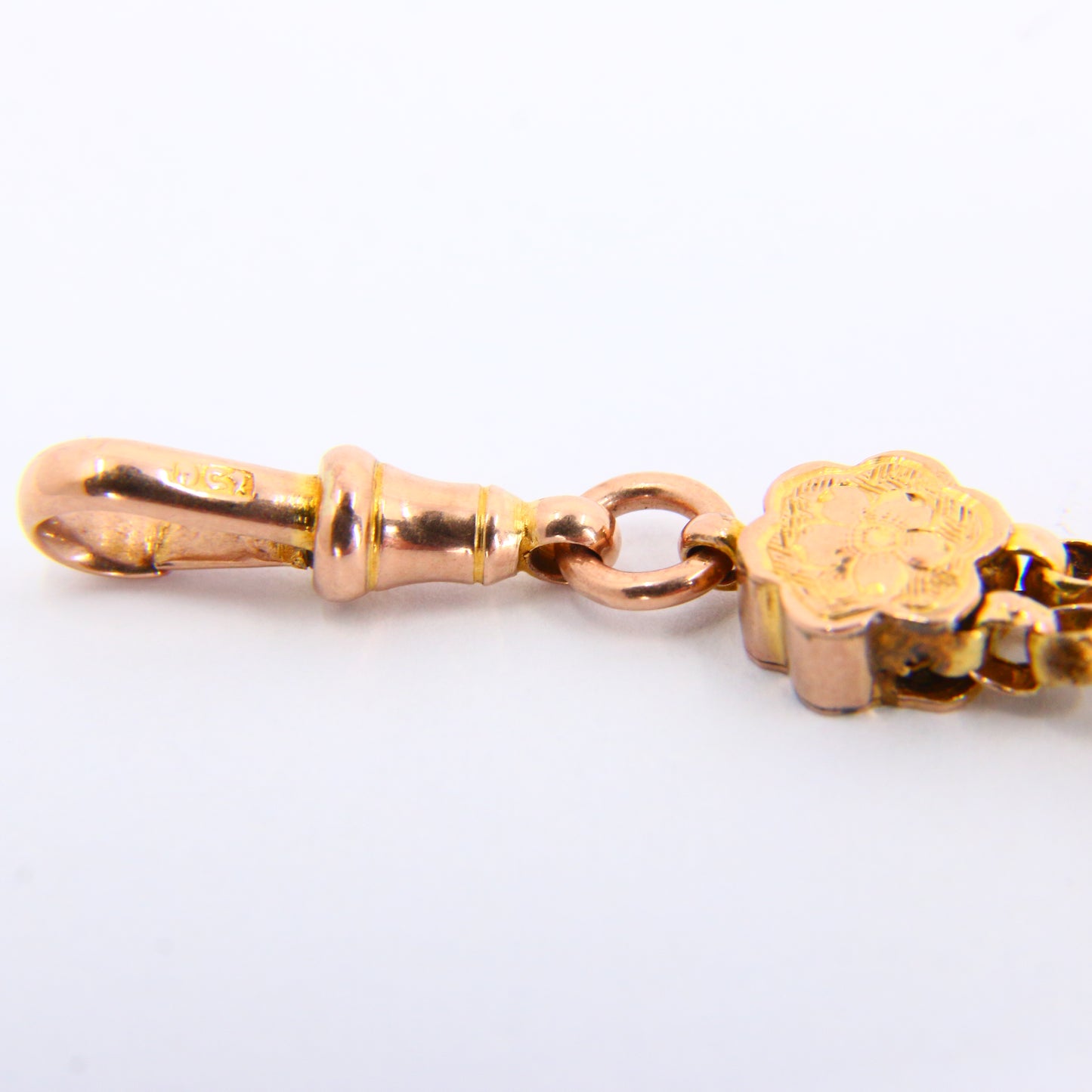 Antique 9ct Victorian Albertina 9-inch 9 Carat Yellow Gold Floral Fob Watch Chain