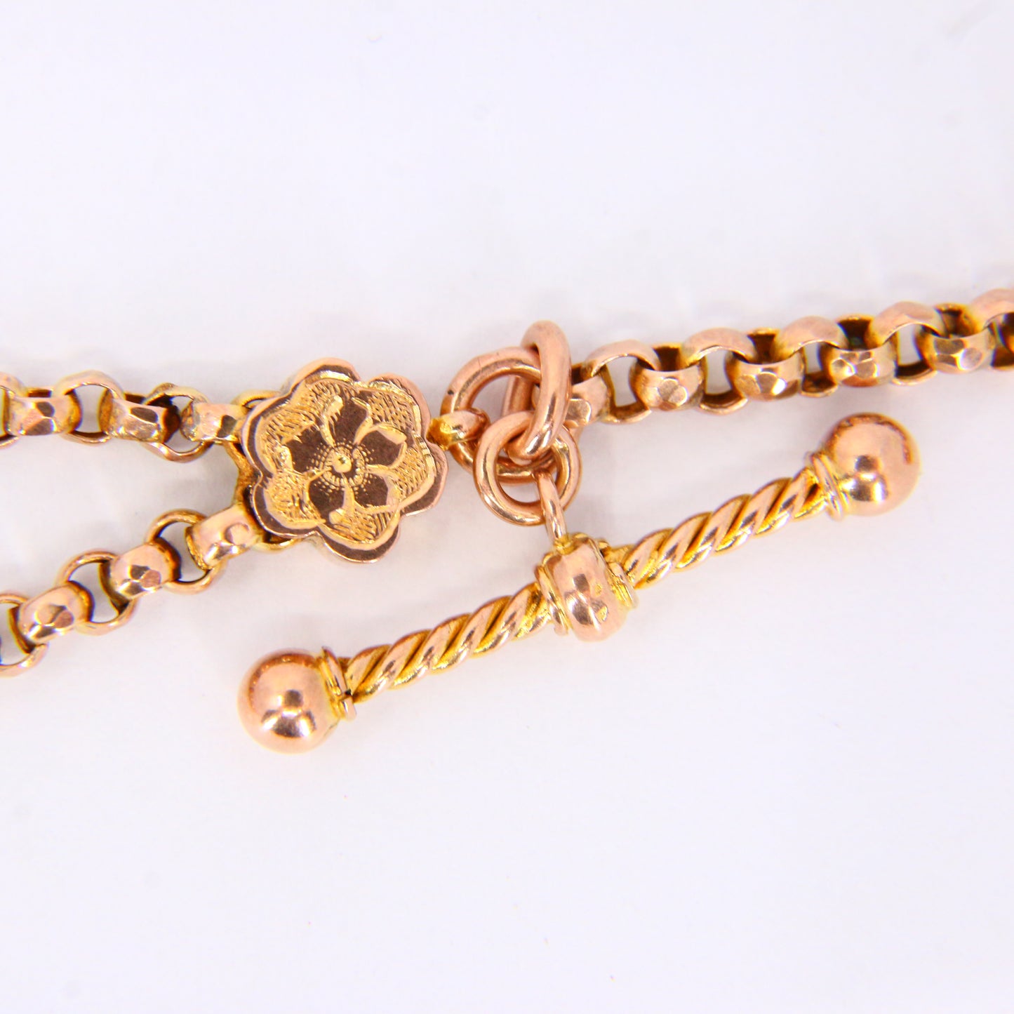 Antique 9ct Victorian Albertina 9-inch 9 Carat Yellow Gold Floral Fob Watch Chain
