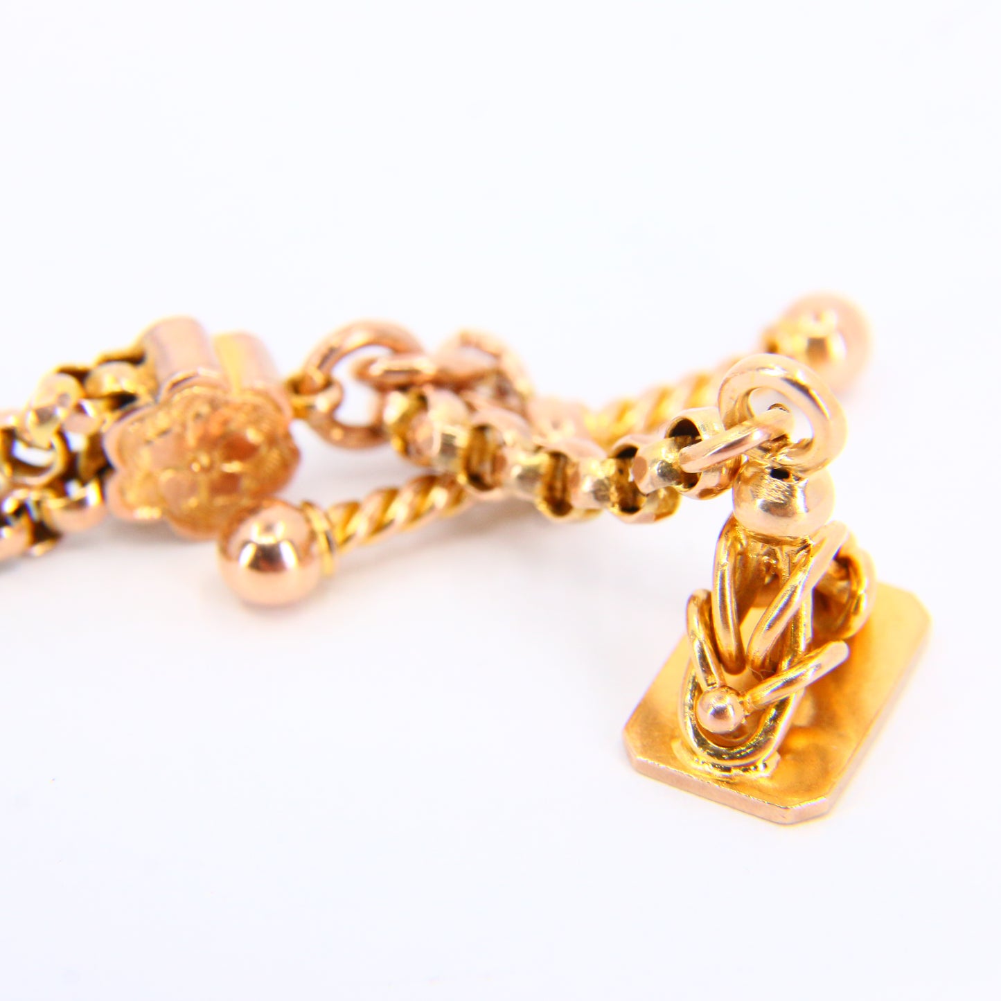 Antique 9ct Victorian Albertina 9-inch 9 Carat Yellow Gold Floral Fob Watch Chain