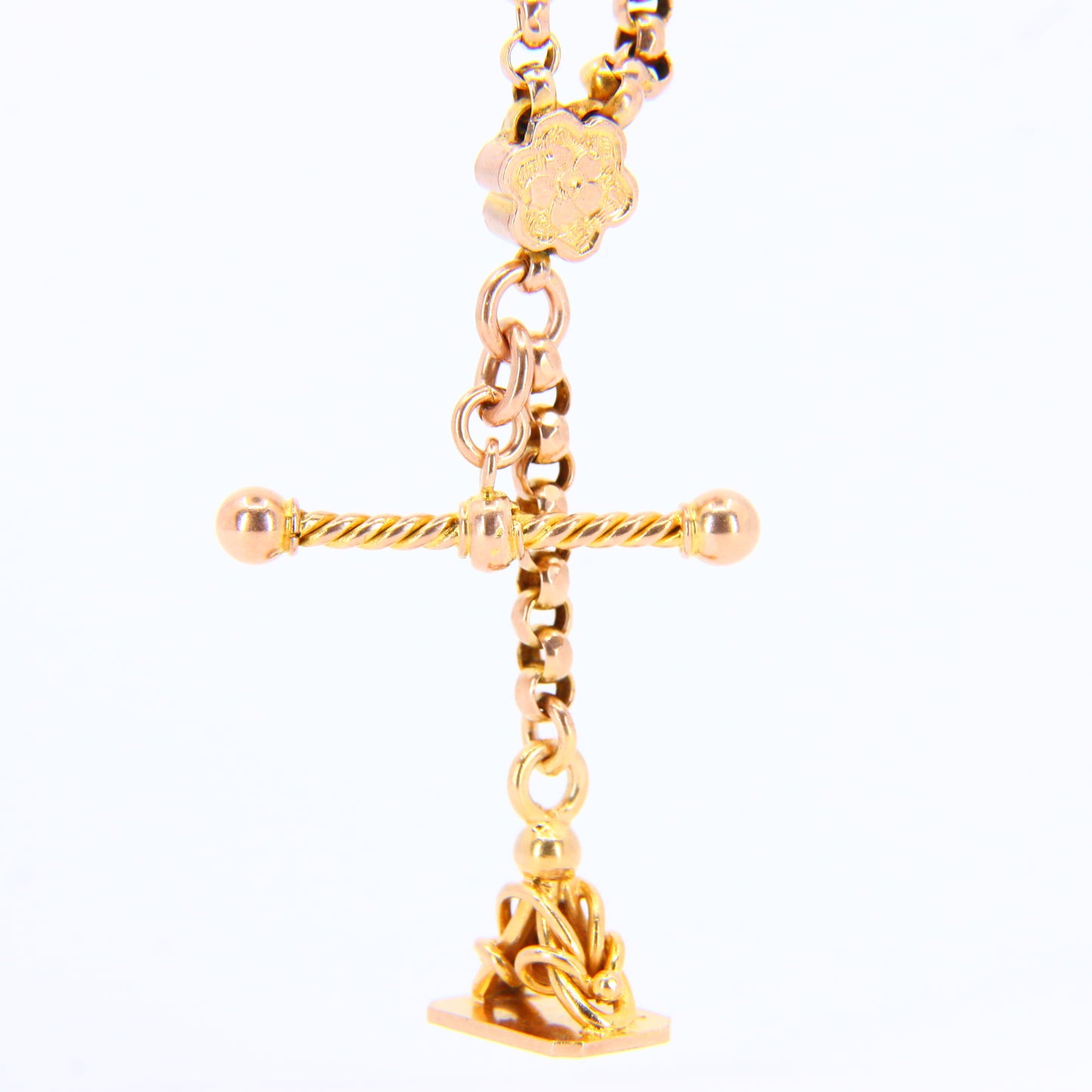 Antique 9ct Victorian Albertina 9-inch 9 Carat Yellow Gold Floral Fob Watch Chain