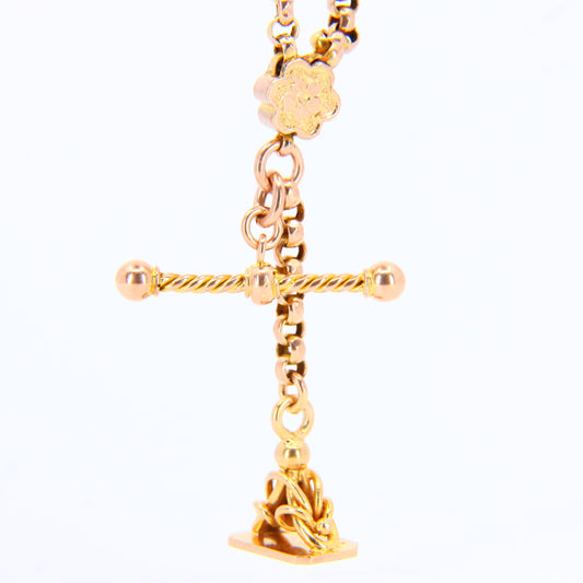 Antique 9ct Victorian Albertina 9-inch 9 Carat Yellow Gold Floral Fob Watch Chain
