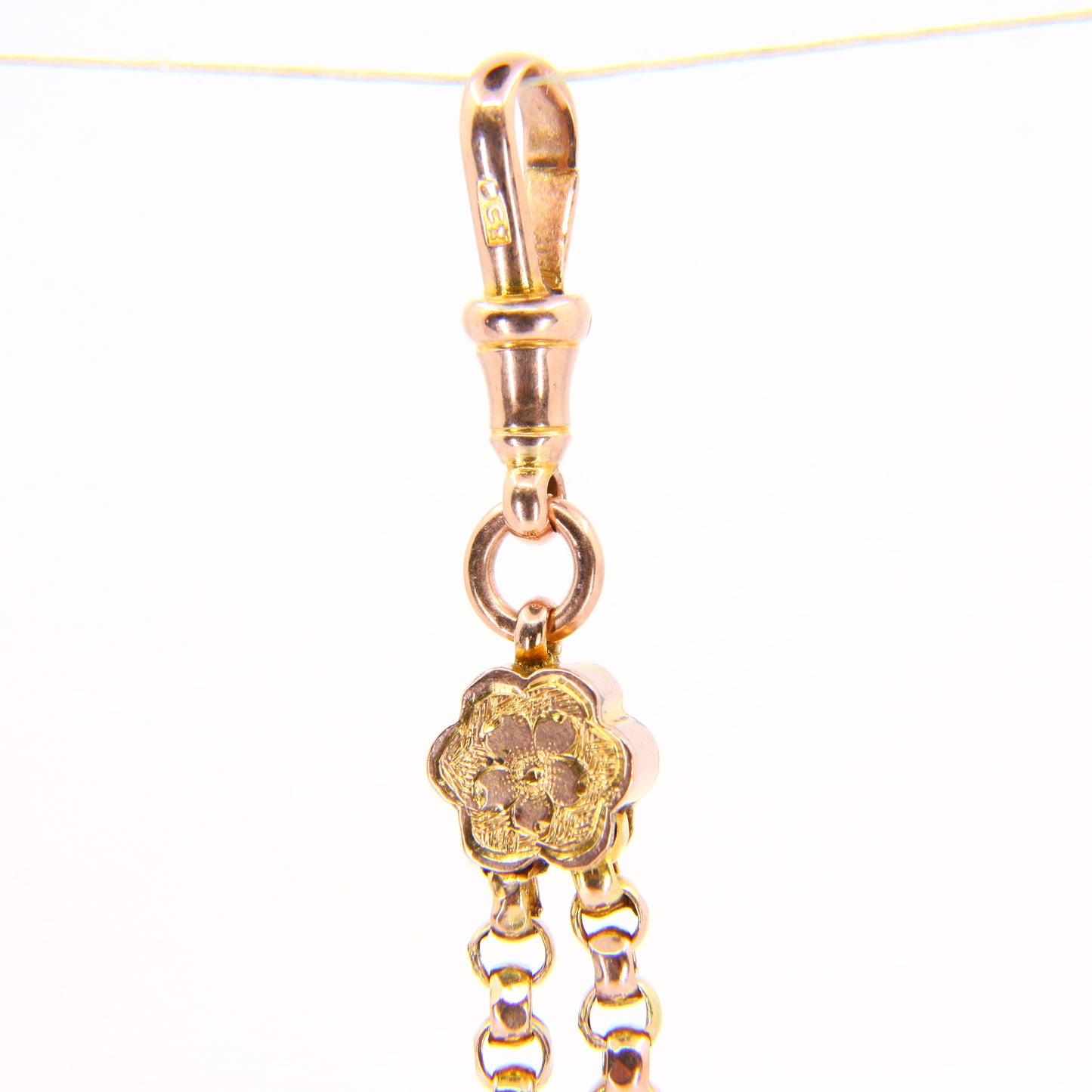 Antique 9ct Victorian Albertina 9-inch 9 Carat Yellow Gold Floral Fob Watch Chain
