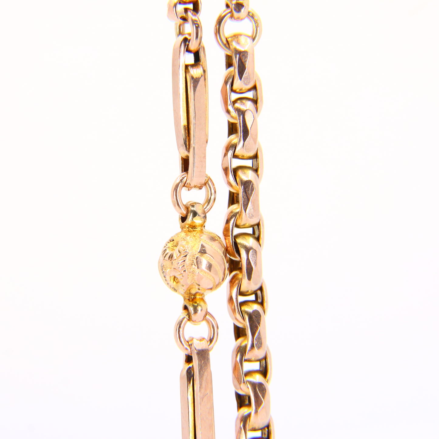 Antique 9ct Victorian Albertina 9-inch 9 Carat Yellow Gold Floral Fob Watch Chain