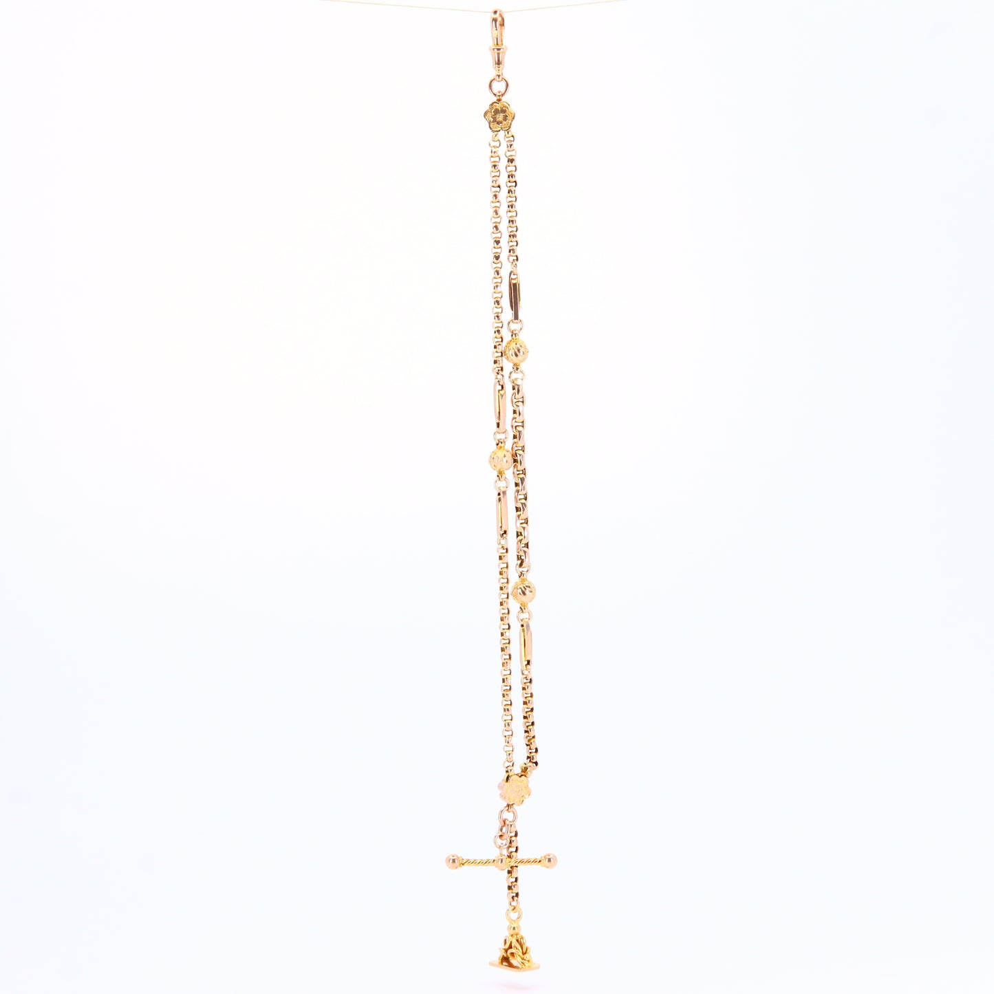 Antique 9ct Victorian Albertina 9-inch 9 Carat Yellow Gold Floral Fob Watch Chain