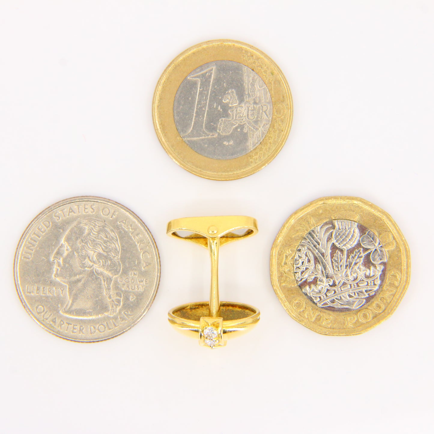 Vintage Diamond Sapphire 18 Carat Yellow Gold Mecan Elde Shirt Studs