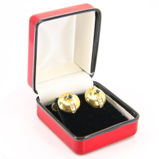 Vintage Diamond Sapphire 18 Carat Yellow Gold Mecan Elde Shirt Studs