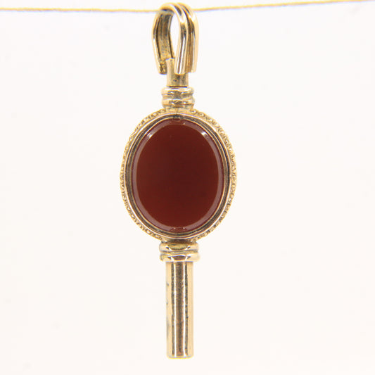 Antique 9ct Yellow Gold Bloodstone Carnelian Swivel Watch Key Pendant Fob Charm