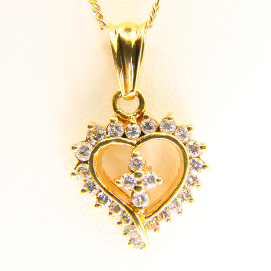 Vintage 18ct Gold Diamond Heart Pendant Necklace Hallmarked Yellow Gold Boxed