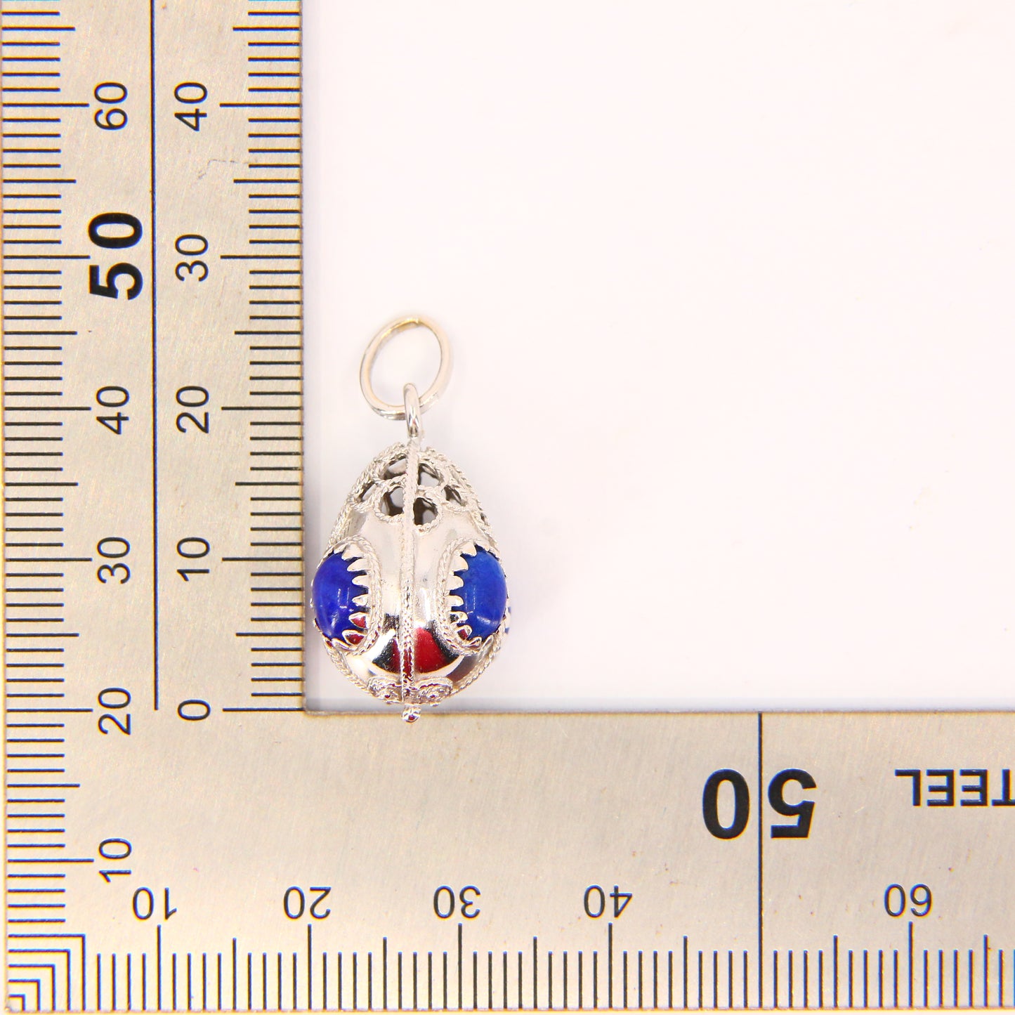 Vintage 18K White Gold Lapis Pendant – Italian 750 4-Stone Drop