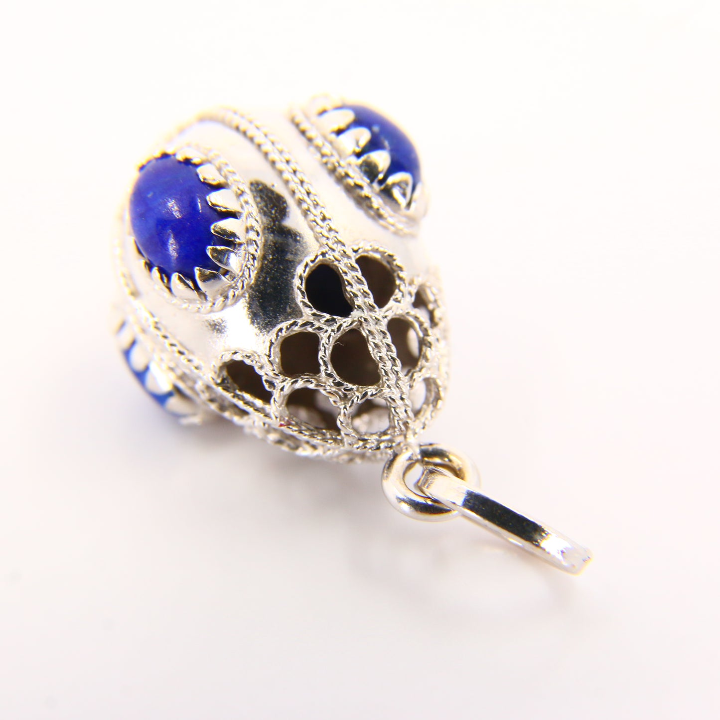 Vintage 18K White Gold Lapis Pendant – Italian 750 4-Stone Drop