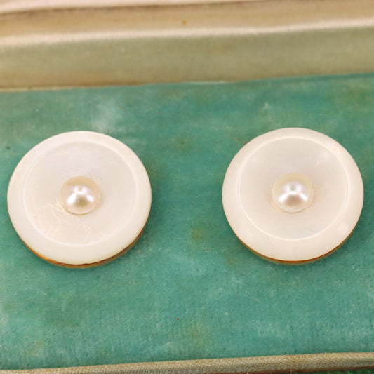 Antique 15ct Gold Mother of Pearl Pearl 6 Dress Stud Set Spink & Son Boxed Gift