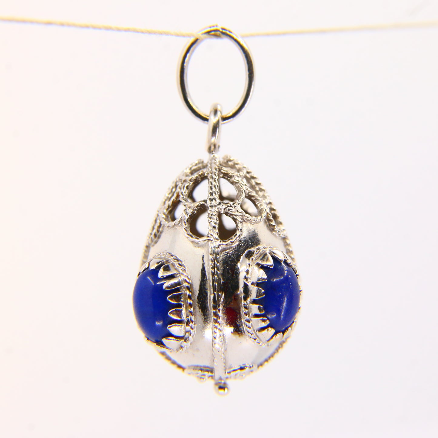 Vintage 18K White Gold Lapis Pendant – Italian 750 4-Stone Drop