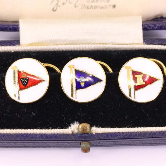 Vintage 9ct Halmarked Gold Benzie Royal Yacht Club Cufflinks Dress Studs Boxed