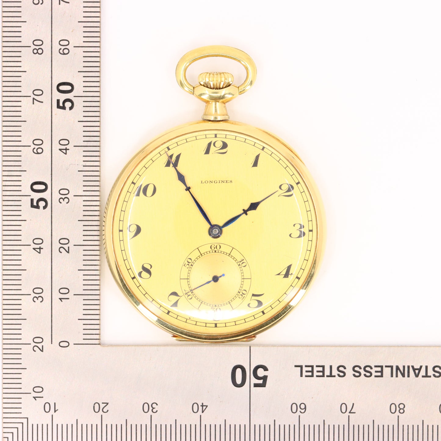 Vintage 18ct Gold Longines Open Face Pocket Watch 45mm Slim Case Swiss Movement