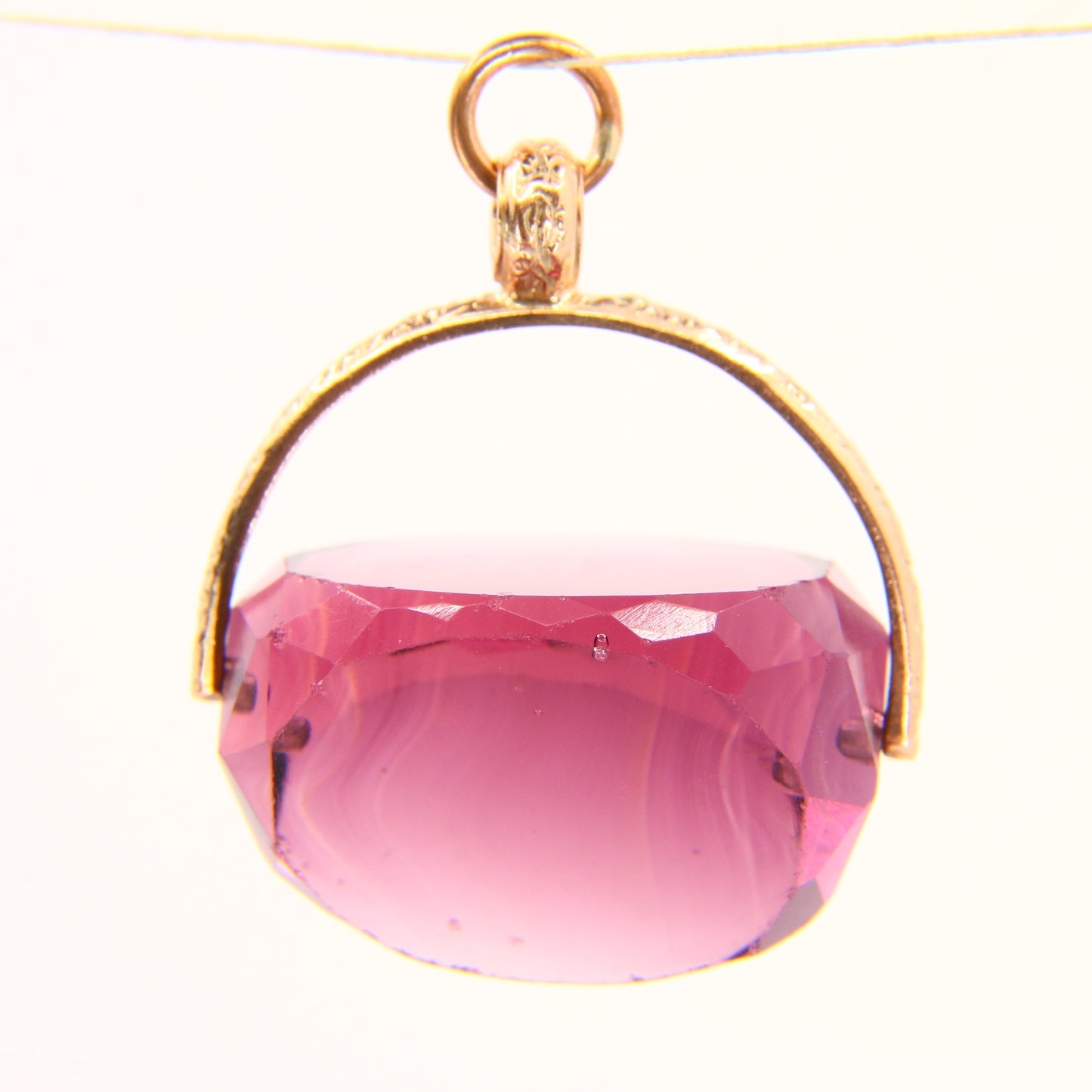 Vintage 9ct Purple Glass Spinner Pendant – Yellow Gold Fob Charm