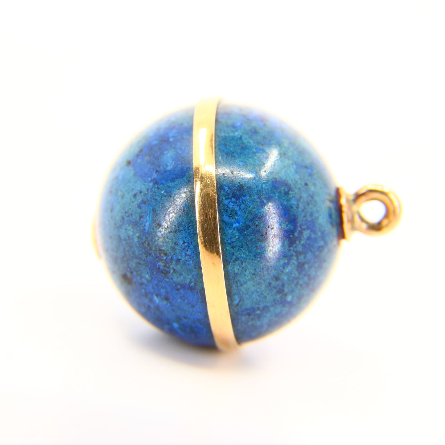 Vintage Lapis Lazuli Ball Pendant 18k & 9k Yellow Gold Mounted Sphere Charm
